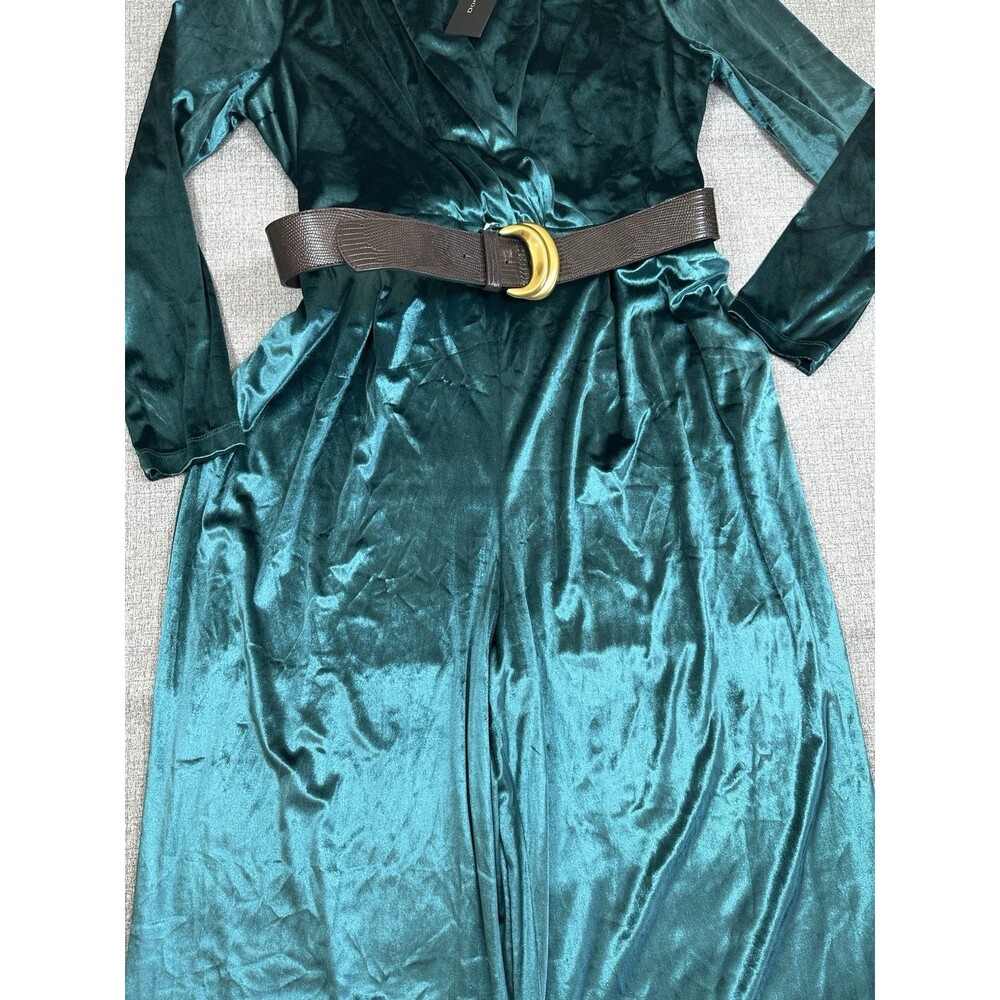 Donna Karan New York Women's Green Belted Velvet Jumpsuit Size 16 - Picture 8 of 13
